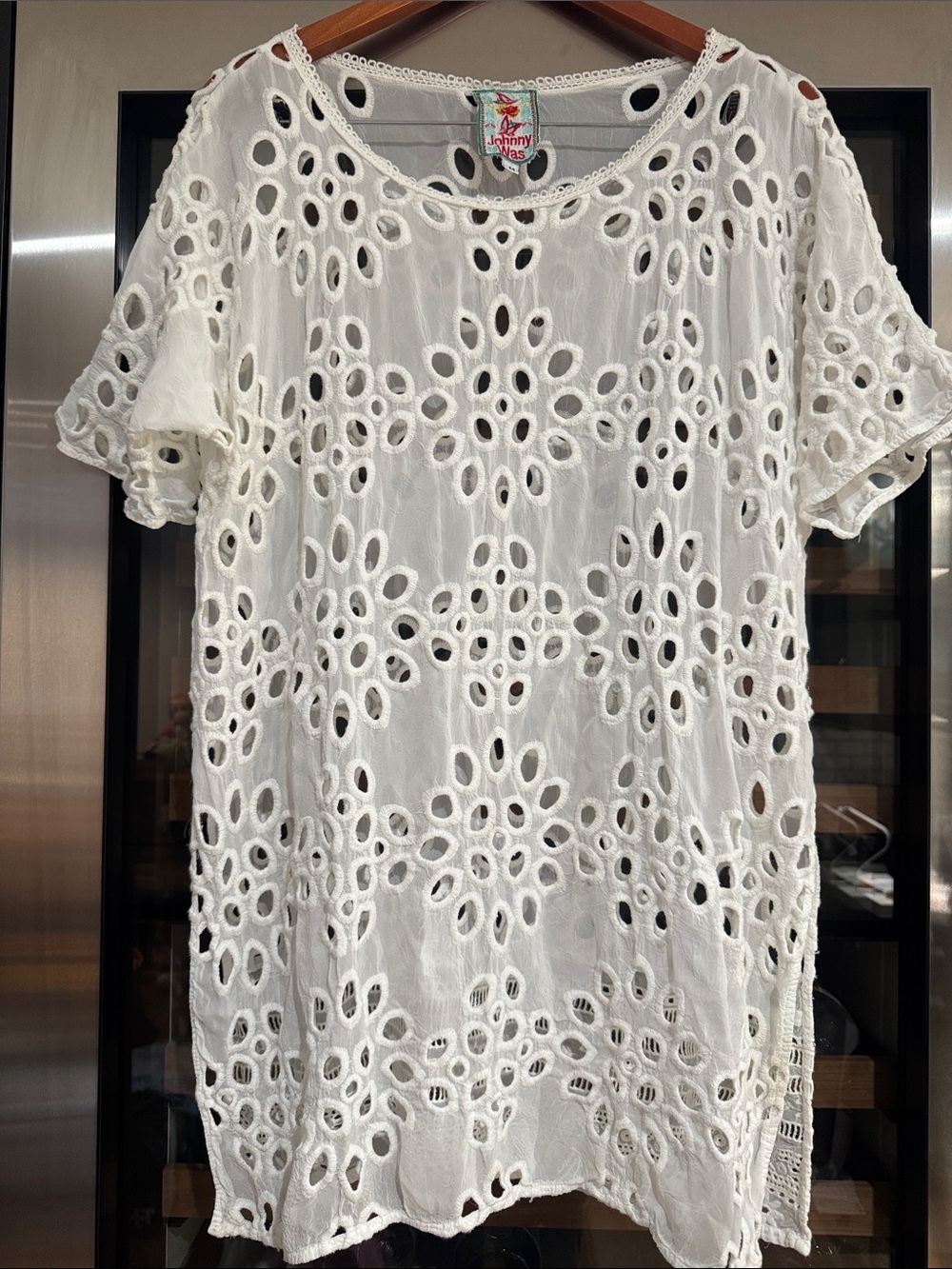 Johnny Was White Eyelet Embroidered Shift Dress Tunic Size Medium